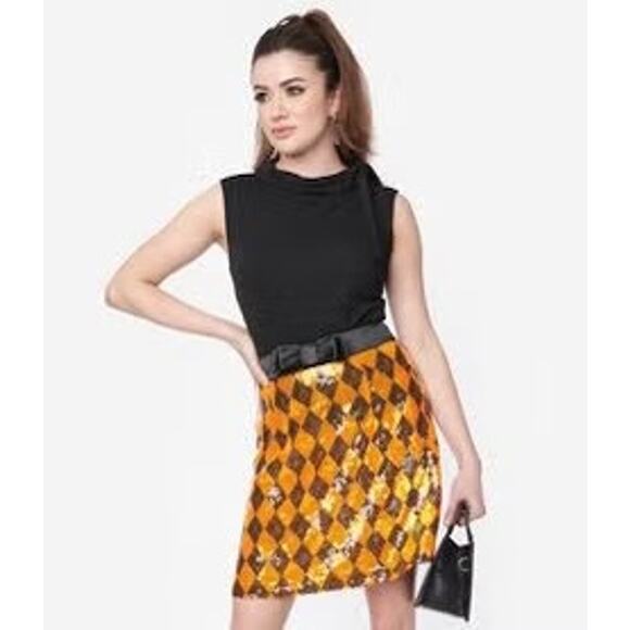 Smak Parlour X Unique Vintate Orange and Black Sequin Skirt Halloween Sz 1X - Picture 1 of 6